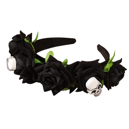 LIGSLN Festliches Halloween-Kürbis-Schädel-Stirnband mit einzigartiger Rosen-Dekoration, bequeme Kopfbedeckung für Frauen und Mädchen, Halloween-Maskerade-Zubehör von LIGSLN