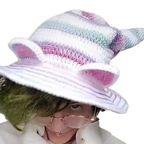 LIGSLN Gestreifter Hexenhut mit Ohren, einzigartige Strickmütze für Halloween, Kostüm, Cosplay, Requisiten, Ornament, niedlicher und lustiger Hut LIGSLN Gestreifter Hexenhut mit Ohren, einzigartige Strickmütze für Halloween, Kostüm, Cosplay, Requisiten, Ornament, niedlicher und lustiger Hut von LIGSLN