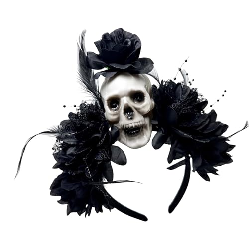 LIGSLN Haarreif mit dunklem Thema, Totenkopf-Blume, bequem, Kostüm-Requisiten, Halloween, Party, Kopfdekoration für Frauen, künstliche Blume, Kopfschmuck LIGSLN Haarreif mit dunklem Thema, Totenkopf-Blume, bequem, Kostüm-Requisiten, Halloween, Party, Kopfdekoration für Frauen, künstliche Blume, Kopfschmuck von LIGSLN