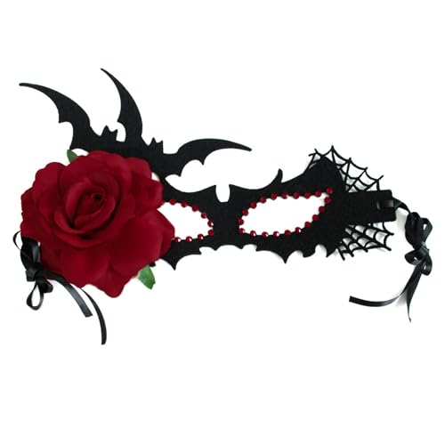 LIGSLN Maskerade-Augenmaske mit Strass-Blume für Frauen, Maskerade, Cosplay, Karneval, Fledermausflügel, Halloween, Party, Augenmaske, Themenparty von LIGSLN