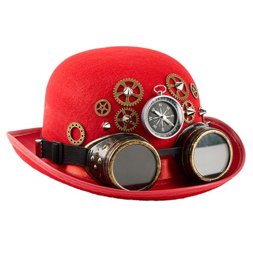 LIGSLN Verstellbarer ovaler Zylinderhut mit Nieten und abnehmbarer Brille, Punk-Kopfbedeckung, Kostüm-Zubehör für Erwachsene, abnehmbare Brille, Steampunk-Hut von LIGSLN