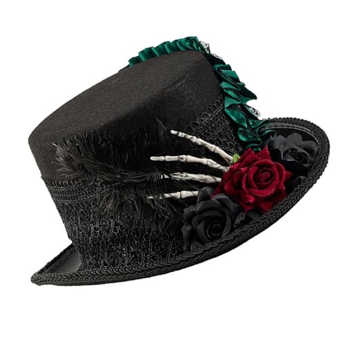 LIGSLN Viktorianisches Thema, Zylinderhut, Requisiten, Kopfbedeckung mit dunkler Blume, Skelett-Hand und Spitzen-Design für Erwachsene, Kostüm, Event, Steampunk-Kostüm-Zubehör LIGSLN Viktorianisches Thema, Zylinderhut, Requisiten, Kopfbedeckung mit dunkler Blume, Skelett-Hand und Spitzen-Design für Erwachsene, Kostüm, Event, Steampunk-Kostüm-Zubehör von LIGSLN