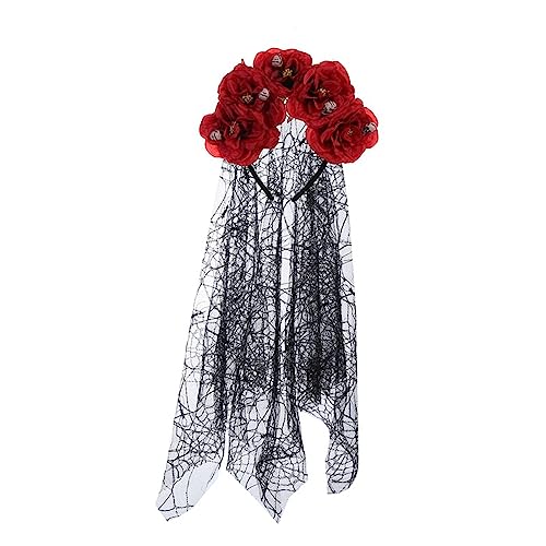Langer Schleier-Haarreif mit Totenkopf-Blume, Netz-Haarband, Cosplay-Kostüm, Kopfschmuck für Damen, Halloween-Haardekoration, Halloween-Haarschmuck von LIGSLN