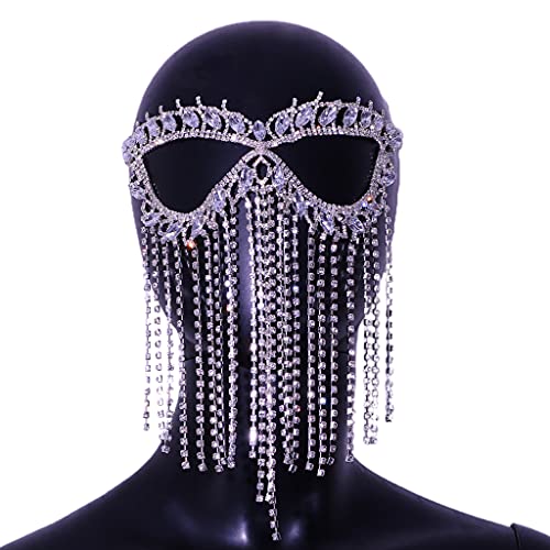 Luxuriöser Bauchtanz für Strass, langer Schleier, Augenmaske, Schmuck für Frauen, Kristallgesichtsmaske, Accessoire, Kristallkette für Frauen, Dekoration von LIGSLN