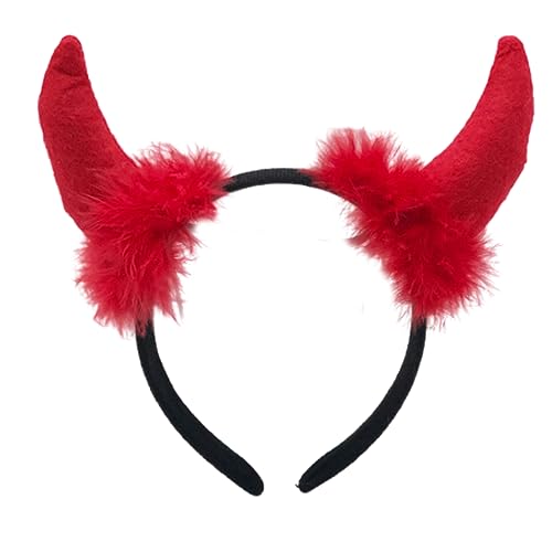 Teufelshörner Stirnband Feder Glitzer für Halloween Kostüm Cosplay Kopfschmuck Geschenke Hörner Stirnband Horn Halloween Haarband von LIGSLN