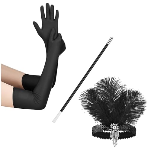 Vintage Flapper Kostüm Anzug für Frauen 1920er Jahre Kostüm Kopfschmuck Zigaretten Halter Abschlussball Thema Cosplay Party Haarschmuck von LIGSLN