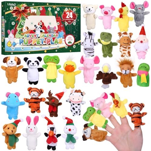 LIHAO Adventskalender 2024 Kinder, 24 Tier Fingerpuppen Weihnachten Geschenken für Kinder Baby Mädchen JungenF von LIHAO