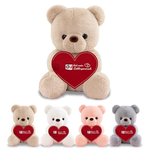 LIHIQIYA Teddybär mit Herz, Süße Kuscheltier Bär, Stofftier Teddy Du Bist Mein Lieblingsmensch, Plüschbär mit Herz Schokoriegel Verpackung, Jubiläum Geburtstag Geschenke für Frauen Freundin (Braun) von LIHIQIYA