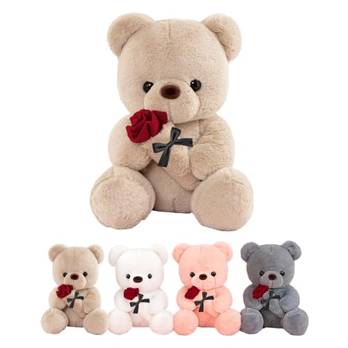 LIHIQIYA Teddybär mit Rose, 35cm Teddy mit Rosen, Hochzeitstag Geschenke für Frauen, Teddy Bear Plüsch-Bär Teddybären Plüschtier Süße Kuscheltier Hochzeitstag Geschenk für Mädchen Kinder Freundin von LIHIQIYA