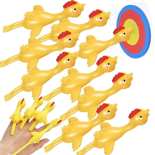 20 Stück Flick a Huhn, Flying Chicken Slingshot Finger Gummi Huhn Dehnbare fliegende Hühner Flicking Chicken Neuheit Katapult Huhn Lustig für Büro Streiche Spielzeug Party Favors von LIJIXI