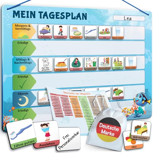LIKARTO Routine Planer Kinder – [DAS ORIGINAL] – Montessori Magnettafel inkl. 147 Magnete & Magnetischer Rückseite – Kinder Tagesplaner – Lernhilfe zur Selbstständigkeit & Tagesplanung – Blau von LIKARTO
