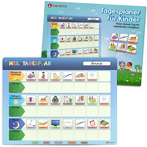 LIKARTO Tagesplaner Kinder - Montessori Magnettafel Kinder inkl. 152 Magnete & Kordel - Komplett beschreib- und abwischbar - Tägliche Routinen erlernen von LIKARTO