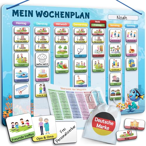 LIKARTO Wochenplaner Kinder – [DAS ORIGINAL] – Montessori Magnettafel inkl. 194 Magnete & Magnetischer Rückseite – Aufgabentafel Kinder – Lernhilfe zur Selbstständigkeit & Wochenplanung – Blau von LIKARTO