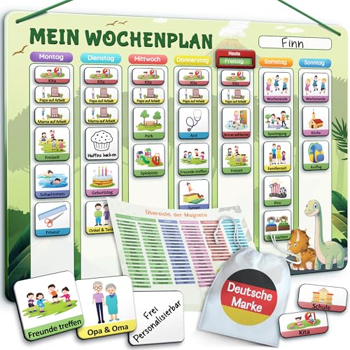 LIKARTO Wochenplaner Kinder – [DAS ORIGINAL] – Montessori Magnettafel inkl. 194 Magnete & Magnetischer Rückseite – Aufgabentafel Kinder – Lernhilfe zur Selbstständigkeit & Wochenplanung – Grün von LIKARTO