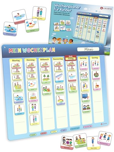 LIKARTO Wochenplaner Kinder - Montessori Magnettafel inkl. 198 Magnete & Kordel - Komplett beschreib- und abwischbar - Förderung der Selbstständigkeit von LIKARTO
