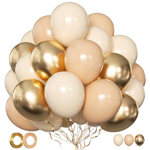 Luftballons Beige Creme Gold Apricot 50 Stk 12 zoll Ballons Elfenbein Weiß Aprikose Champagner Goldene Metallic Ballons für Geburtstag Hochzeit Verlobung Neutral Baby Shower Taufe Boho Deko von LIKDAY