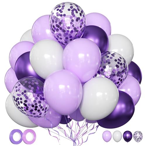 Luftballons Lila Violett Weiß 50 Stück 12 zoll Luftballons Flieder Helium Ballons Lavendel Metallic Luftballon Konfetti Ballons für Geburtstag Hochzeit Baby Shower Abschluss Muttertag Deko von LIKDAY