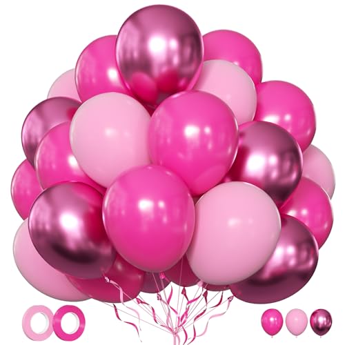 Luftballons Mädchen Luftballons Pink Rosa 50 Stk 12 zoll Ballons Rosa Fuchsia Magenta Metallic Ballons Pink für Frauen Prinzessin Geburtstag Hochzeit Verlobung Babyparty BrautpartyDeko von LIKDAY