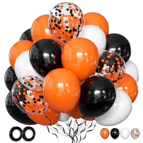 Luftballons Schwarz Orange Weiß 50 Stück 12 zoll Luftballons Halloween Helium Ballons Konfetti Glitzer Luftballons für Geburtstag Karneval Fasching Sport Erntedankfest Deko von LIKDAY