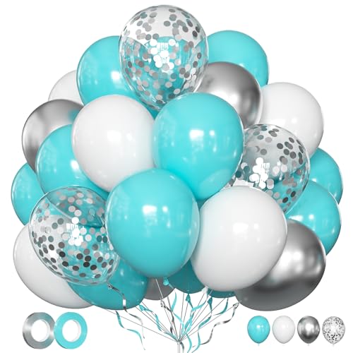 Luftballons Türkis Silber Weiß 50 Stück 12 zoll Helium Ballons Mint Blaugrün Metallic Ballons Konfetti Luftballons für Hochzeit Geburtstag Babyparty Silvester Neujahr Abschluss Taufe Deko von LIKDAY