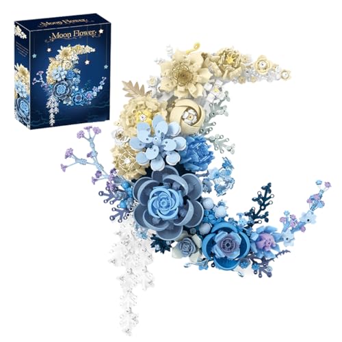 LIKLIKLINK Mond Blumen Bausteine Set für Erwachsene, 934 Teile Klemmbaustein Set zur Wanddekoration, Künstliche Blume Bauklötze Bausatz Spielzeug für Home Deko Geschenk für Freundin Frauen Kinder von LIKLIKLINK