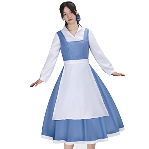 LIKUNGOU Belle Princess Dress Up für Damen Beauty Kostüm Maid Outfit mit Schleife Halloween Cosplay Anzug Zubehör (L) von LIKUNGOU