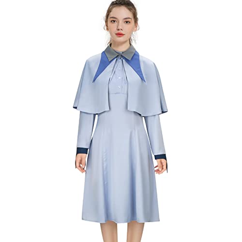 LIKUNGOU Damen Fleur Delacour Kostüm Hellblau Kleid mit Umhang Halloween Magie Schule Cosplay Outfit Zauberer Uniform (M) von LIKUNGOU