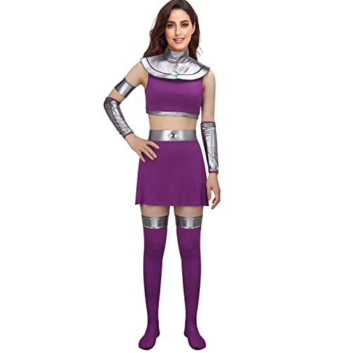 LIKUNGOU Damen Prinzessin Koriand'r Kostüm Lila Crop Top Rock Strümpfe Halloween Cosplay Kostüm Outfit (XL) von LIKUNGOU