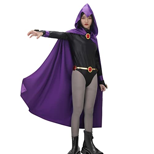 LIKUNGOU Damen Titan Raven Cosplay Kostüm Lila Kapuzenmantel Cape Overall Halloween Party Outfit Zubehör für Erwachsene (XL) von LIKUNGOU