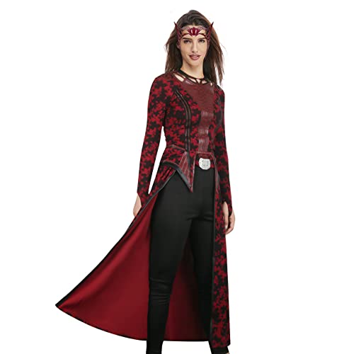 LIKUNGOU Damen Wanda Maximoff Kostüm Hexenrobe Roter Umhang Kopfbedeckung Komplettes Set Halloween Cosplay Outfit Anzüge (L) von LIKUNGOU