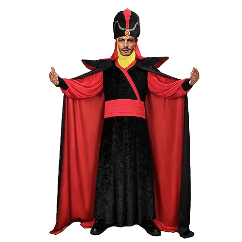 LIKUNGOU Erwachsene Jafar Cosplay Kostüm Arabischen Bösewicht Tunika Robe Cape Turban Zubehör für Männer Halloween Karneval Party Outfit Anzug (M) von LIKUNGOU