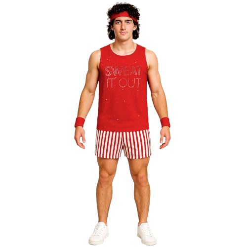 LIKUNGOU Fitness Guru Richard Simmons Kostüm Tanktop Shorts Perücke Herren Accessoires Halloween Cosplay Outfit (XXL) von LIKUNGOU