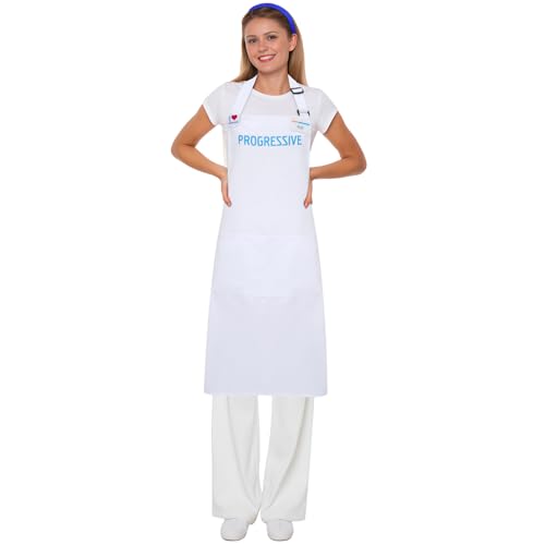 LIKUNGOU Flo Versicherung Kostüm Schürze mit Namensschild Abzeichen Stirnband Halloween Kostüm Zubehör (Weiß) von LIKUNGOU