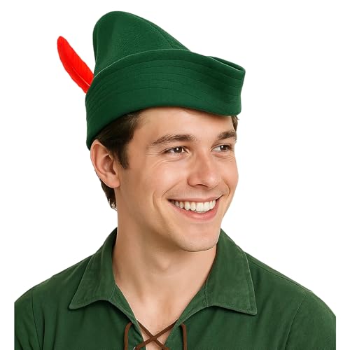LIKUNGOU Grüner Filzhut Peter Cosplay Hüte mit Feder Robin Hood Halloween Alpin Bayerisch Oktoberfest Zubehör Kopfbedeckung LIKUNGOU Grüner Filzhut Peter Cosplay Hüte mit Feder Robin Hood Halloween Alpin Bayerisch Oktoberfest Zubehör Kopfbedeckung von LIKUNGOU