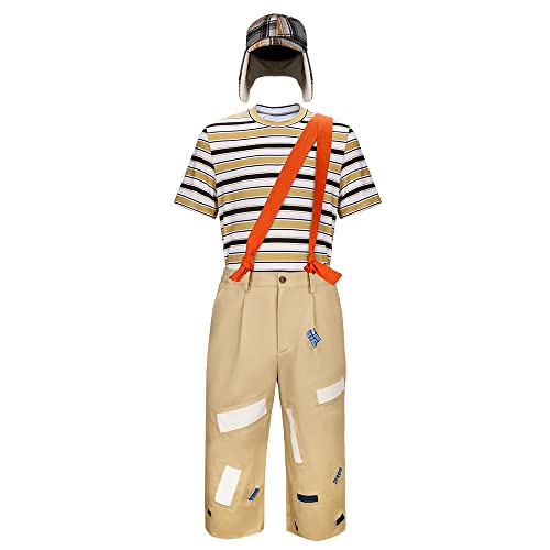 LIKUNGOU Herren El Chavo Cosplay Kostüm Set 80er Jahre Vintage Outfit T-Shirt, Hose und Hut für Halloween Karneval Party Rollenspiel Casual Wear (XXL) von LIKUNGOU