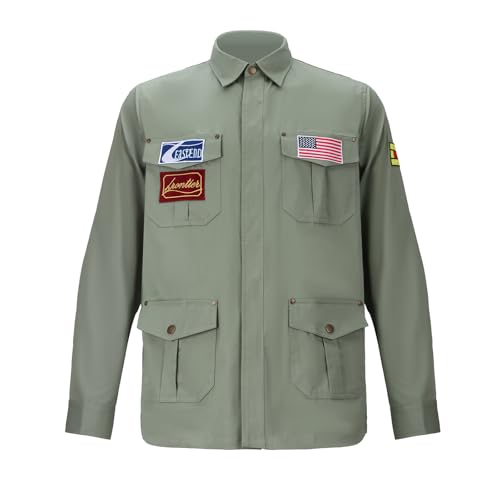 LIKUNGOU Herren James Sunderland Grüne Jacke mit mehreren Taschen und Druckknöpfen, Jacke mit gestickten Patches, Halloween Cosplay Kostüm (L) von LIKUNGOU