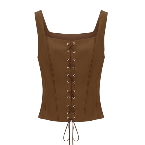 LIKUNGOU Piratenweste Damen Renaissance Mittelalter Vintage Schnürung Korsett Oberteile Mieder (Braun, XL) von LIKUNGOU