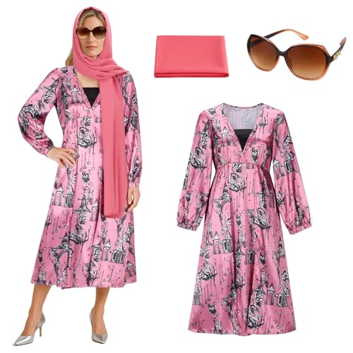 LIKUNGOU Tanya McQuoid Kostüm Frauen Feiertage Rosa Kleid Schal Sonnenbrille Halloween Weihnachten Cosplay (M) von LIKUNGOU
