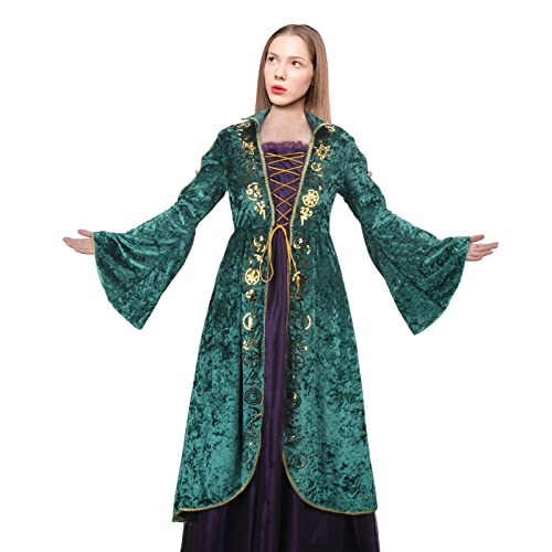 LIKUNGOU Winifred Sanderson Kostüm Damen Mittelalterliches Grünes Hexenrobenkleid Halloween Party Cosplay Outfit (L) von LIKUNGOU