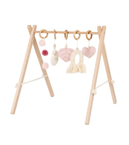 LIL'THINGS Spielbogen aus Holz für Babys – Handgemacht – Sensorisches Spielzeug mit Anhängern – Baby Gym Buche – Rosa – 75x14x14 cm von LIL'THINGS