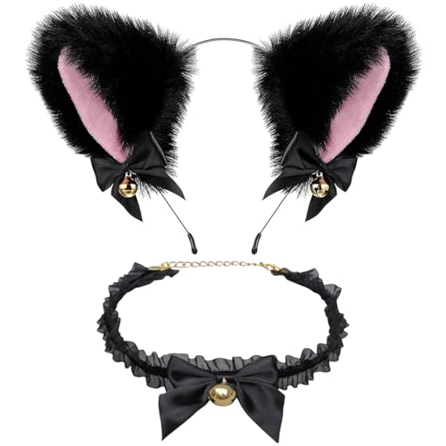 Cat Ears & Katzenohrhalsband, Katzenohren Halloween, Katzenohren Schwarz, Schwarze Katzenohren Haarreif, Cosplay Plüsch Haarreifen, Haarreif Katze, Karneval, Fasching, Halloween, für Kinder Damen Cat Ears & Katzenohrhalsband, Katzenohren Halloween, Katzenohren Schwarz, Schwarze Katzenohren Haarreif, Cosplay Plüsch Haarreifen, Haarreif Katze, Karneval, Fasching, Halloween, für Kinder Damen von LILELIG