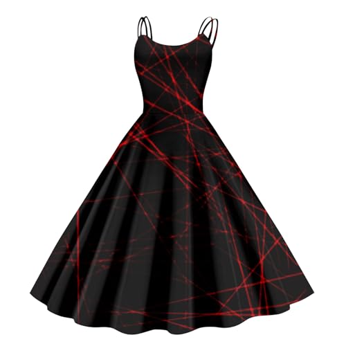 Halloween Kostüm Damen Gruselig Blutige Halloween-Kleid Horror mit Blutigem Aufdruck Zombie Braut Kostüm Ärmellos Herbstkleid A Linie Hohe Taille Knielang Midikleid Cosplay Kleider(#B Vermilion,XL） von LILIHOT