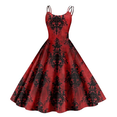 Halloween Kostüm Damen Gruselig Blutige Halloween-Kleid Horror mit Blutigem Aufdruck Zombie Braut Kostüm Ärmellos Herbstkleid A Linie Hohe Taille Knielang Midikleid Cosplay Kleider(#B Saffron,M） von LILIHOT
