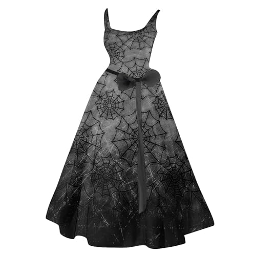 Halloween Kostüm Damen Gruselig Blutige Halloween-Kleid Horror mit Blutigem Aufdruck Zombie Braut Kostüm Ärmellos V Neck Herbstkleid A-Linie Hohe Taille Knielang Midikleid Cosplay Dress(#B Gray,XXL） von LILIHOT