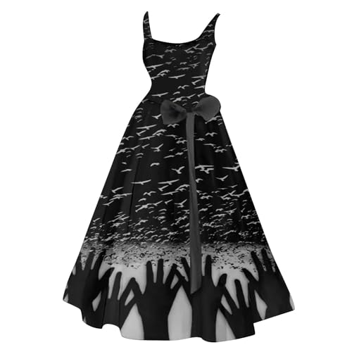 Halloween Kostüm Damen Gruselig Blutige Halloween-Kleid Horror mit Blutigem Aufdruck Zombie Braut Kostüm Ärmellos V Neck Herbstkleid A-Linie Hohe Taille Midikleid Cosplay Dress(#B Dark Gray,XXL） von LILIHOT