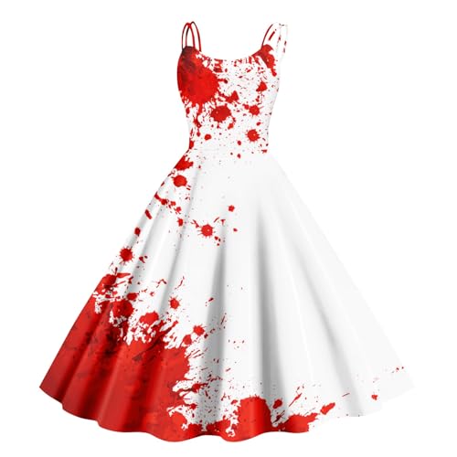 Halloween Kostüm Damen Gruselig Blutige Halloween-Kleidung Horror Blutiger Druck Zombie Braut Kostüm Ärmellos V-Ausschnitt Herbstkleid A Linie Hohe Taille Knielang Midikleid Cosplay Kostüme(#C Wine,L) Halloween Kostüm Damen Gruselig Blutige Halloween-Kleidung Horror Blutiger Druck Zombie Braut Kostüm Ärmellos V-Ausschnitt Herbstkleid A Linie Hohe Taille Knielang Midikleid Cosplay Kostüme(#C Wine,L) von LILIHOT