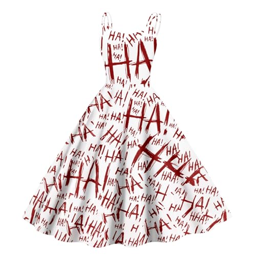 Halloween Kostüm Damen Gruselig Blutige Halloween-Kleidung Horror Blutiger Druck Zombie Braut Kostüm Ärmellos V-Ausschnitt Herbstkleid A Linie Hohe Taille Midikleid Cosplay Kostüme(#A Saffron,XXL） von LILIHOT