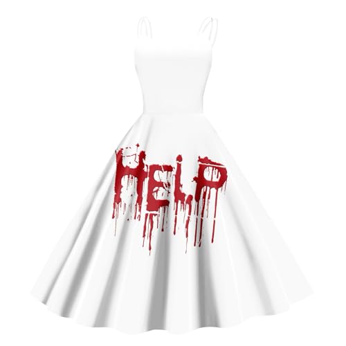 Halloween Kostüm Damen Gruselig Blutige Halloween-Kleidung Horror Blutiger Druck Zombie Braut Kostüm Ärmellos V-Ausschnitt Herbstkleid A Linie Hohe Taille Midikleid Cosplay Kostüme(#A Deep Red,XL) Halloween Kostüm Damen Gruselig Blutige Halloween-Kleidung Horror Blutiger Druck Zombie Braut Kostüm Ärmellos V-Ausschnitt Herbstkleid A Linie Hohe Taille Midikleid Cosplay Kostüme(#A Deep Red,XL) von LILIHOT