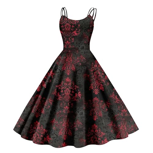 Halloween Kostüm Damen Gruselig Blutige Halloween-Kleidung Horror Blutiger Druck Zombie Braut Kostüm Ärmellos V-Ausschnitt Herbstkleid A Linie Hohe Taille Midikleid Cosplay Kostüme(#B Beige,M） von LILIHOT