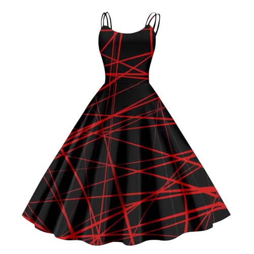 Halloween Kostüm Damen Schrecklich Blutig Halloween-Kleid Horror Blutabdrücke Zombie Braut Kostüm Ärmellose Spaghettiträger Herbstkleid A-Linie Hoher Bund Knielang Midikleid Cosplay Kostüme(#A Wine,L） von LILIHOT